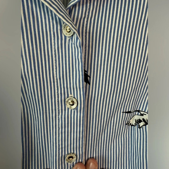 Kris & Tina Button Down T-Shirt Blue Pin Stripe Mesh Coastal Dress Size Small - Picture 4 of 6